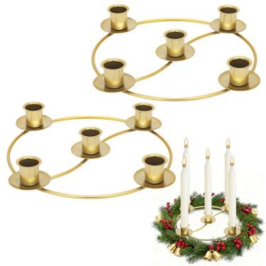 Imagem de Pacote com 2 velas de guirlanda do advento de Natal, anel de advento dourado, suporte de vela de metal, decoração de mesa para festival, festa em casa, decoração de igreja