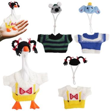 Imagem de 3 Conjuntos 17,78cm Mini Ganso Escritório, Tema Elefante Koala Maria-Chiquinha Gorro Tricô e Roupas para Estátua Ganso Varanda Fofo Engraçado Fantasia e Chapéu para Chaveiro Magnético