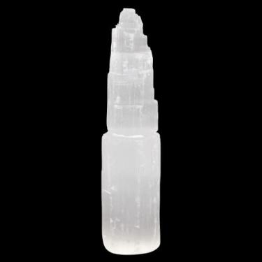 Imagem de Wish Well Torre de selenita extragrande – Torre de cristal de selenita de 20 cm – Minerada e fabricada em Marrocos – Ideal para limpeza e recarga de cristais e pedras de cura, meditação e decoração de