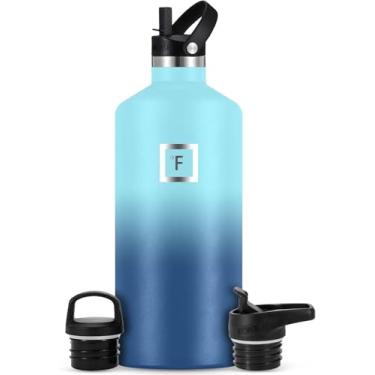 Imagem de IRON °FLASK Frasco de hidratação para acampamento e caminhada com canudo, garrafa de água esportiva de aço inoxidável isolada livre de BPA - ondas azuis de 1,8 l