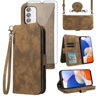 Imagem de Asuwish Capa de celular para Samsung Galaxy A14/M14 5G carteira celular com protetor de tela de vidro temperado alça transversal alça flip zíper compartimento para cartão de crédito A 14 4G 14A 14M G5