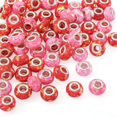 Imagem de Spritewelry Contas europeias vermelhas de resina para pulseira 14 mm contas de orifício grande 70 peças Rondelle conta espaçadora para artesanato faça você mesmo joias colar brinco