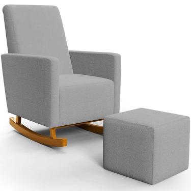Imagem de Poltrona de Amamentação com Balanço e Puff Ravena W01 Bouclê Cinza - Lyam Decor