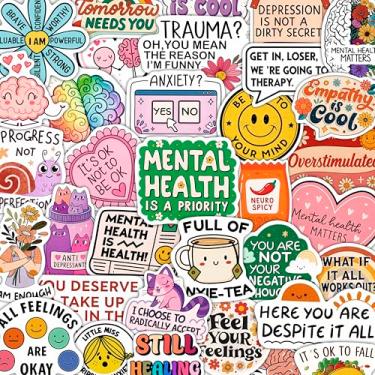 Imagem de 100 adesivos de saúde mental para adultos, para garrafa de água - presentes de conscientização de saúde mental - adesivos de terapeuta, conselheiro - presente para mulheres e homens