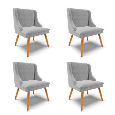 Imagem de Kit 4 Cadeiras Estofadas para Sala de Jantar Pés Palito Lia Suede Cinza - Ibiza