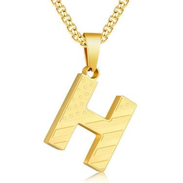 Imagem de Zocomi Presente de Natal Stocking Stuffers - Colar inicial para homens e meninos, joias com pingente de bandeira americana de aço inoxidável, ideias de presentes de Natal para crianças e adolescentes