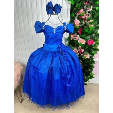 Imagem de Vestido Azul Royal para Formatura Dama com Manga Princesa em Tule Glit