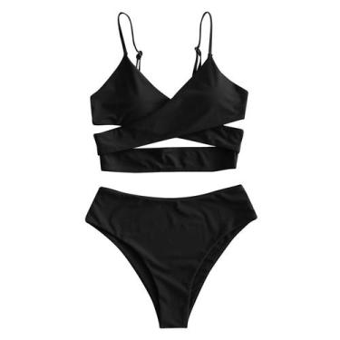 Imagem de Biquíni feminino cintura alta controle de barriga de duas peças maiô t