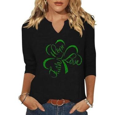 Imagem de Camisa branca de manga 3/4 do Dia de São Patrício Lucky Irish Women - 