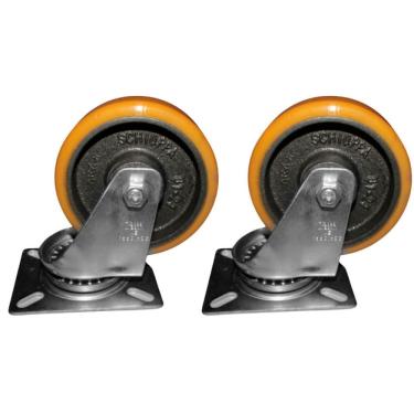 Imagem de Kit 2 Rodas 127Mm Ferro/Poliuretano 5``/Placa Giratória