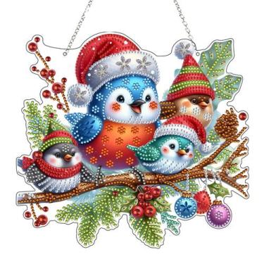 Imagem de Enfeite suspenso JJFox Diamond Art Kit Pássaro de Natal de dupla face