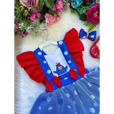 Imagem de Vestido Tule Galinha Pintadinha Azul e Vermelho Laço Bico de Pato Incl