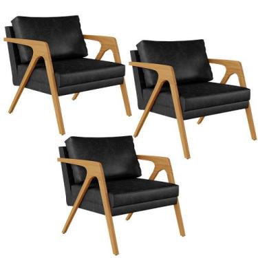 Imagem de Kit 03 Poltronas Decorativa Sala Pietra Estrutura Madeira L02 material