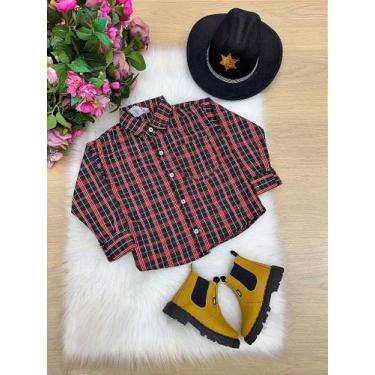 Imagem de Camisa Xadrez Junina Hugo - Manga Longa, 80% Poliéster, 20% Algodão - 