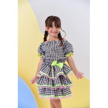 Imagem de Conjunto Meninas Junino Preto Xadrez Cropped Com Mini Saia - Vestido I