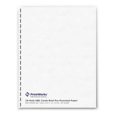 Imagem de PrintWorks Papel pré-perfurado profissional GBC para encadernação de pente de 19 furos - Papel para impressora para encadernação de livros - Feito nos EUA - 500 folhas - 21,6 cm x 28 cm - 10,9 kg - 92