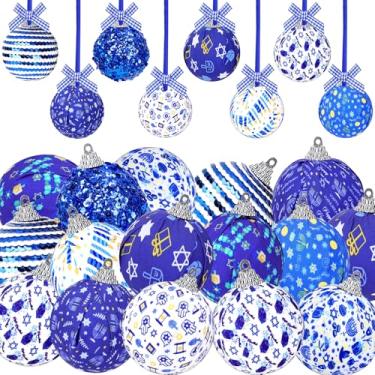 Imagem de Enfeites de árvore pendurados de Hanukkah, estrela de Davi, decoração de bola de Hanukkah, hexagrama branco e azul, enfeites de pendurar para decoração para festas de Natal judaicas, presentes para
