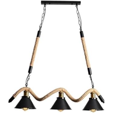 Imagem de Lustre de corda de cânhamo LED E27 Retro Industrial Metal Pendente Lâmpada Restaurante Bar Iluminação - Lustre Suspenso Decoração de Interiores Iluminação para Casa, Decoração Moderna