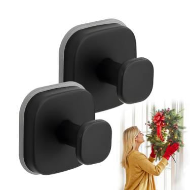 Imagem de CUTERUI GIFTED Ganchos de chuveiro com ventosa estilo quadrado 2025 e cabides de guirlanda para porta da frente para Halloween, Ação de Graças e Natal (preto, pacote com 2)