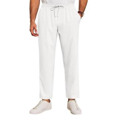 Imagem de Calças masculinas Runcati com cordão, elástico, cintura, linho, branca