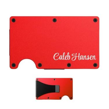 Imagem de Sandpiper Ink Carteira de metal personalizada – Carteira fina de alumínio gravada personalizada com clipe para dinheiro | Suporte para cartão de crédito com bloqueio RFID | padrinhos, aniversário ou
