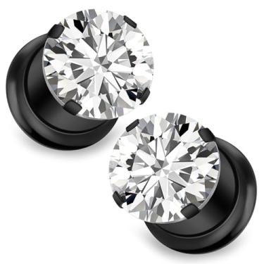 Imagem de Ocptiy 10G-00G Medidor de coração CZ para orelha, aço cirúrgico 316L, acabamento espelhado, alargador, alargador, alargador, alargador, brincos internamente roscados de diamante para mulheres e homens