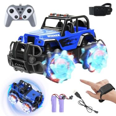 Imagem de Carrinho de Controle Remoto para Crianças, Carro RC com Luzes LED e Efeitos Sonoros, Acrobacias Off-road de 2,4 GHz RC, Recarregável, presente para meninos de 3 a 12 anos Brinquedo para Crianças azul