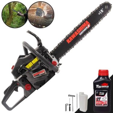 Imagem de Moto Serra Profissional Kawashima KCS-580E À Gasolina 2T 54cc de Alta Potência e Rotação Motosserra Ideal Para Todos os Trabalhos + ÓLEO TOYAMA 2T