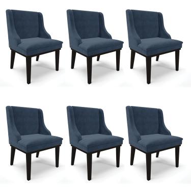 Imagem de Kit 06 Cadeiras de Jantar Liz Suede Azul Marinho Base Fixa Madeira Preto - D'Rossi