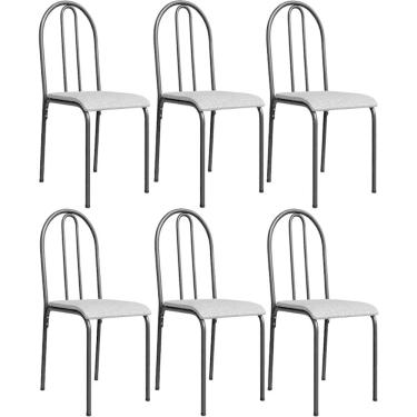 Imagem de Kit 6 Cadeiras 544 Sala Jantar Cozinha Pés Aço Tubular Cinza Preto