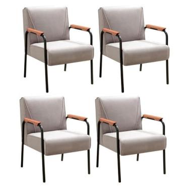 Imagem de Conjunto 4 Poltronas Jade Moderna Braço Metal Kit Cadeiras Decorativa 