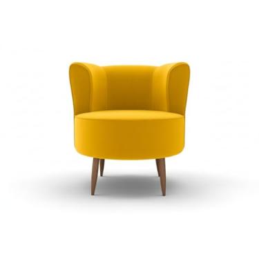 Imagem de Poltrona Savana para Recepção, Sala de Estar, Sala de Leitura, Resistente Reforçada, Tecido Veludo, Pés Madeira(Amarelo)