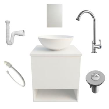 Imagem de Gabinete Armario Banheiro Aereo Cuba Espelho Torneira 100% MDP Branco 40cm Acessorios