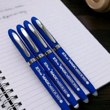 Imagem de Kit 5 Canetas Apagáveis Azul Ponta Fina 0.8mm – Escreve e Apaga Fácil, Ideal para Estudos, Anotações e Brindes