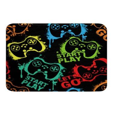 Imagem de Tapete de banheiro gamer para jogos, tapete de banheiro antiderrapante, tapete de banheiro para crianças, meninos, vermelho, verde, jogo de carrinho, macio, absorvente de água, aconchegante, decoração de casa, banheiro, quarto, sala de estar, 40,64 cm x 60,96 cm