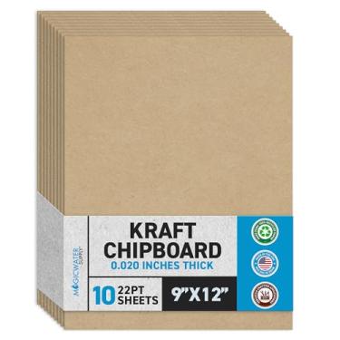 Imagem de 10 folhas de aglomerado de 23 x 30,5 cm - 22pt (ponta) de papelão kraft marrom leve para scrapbooking e suporte de porta-retratos (0,022 paquímetro de espessura) | MagicWater Supply