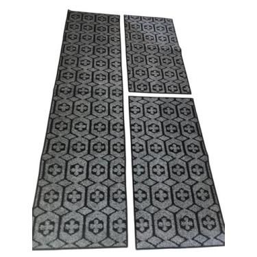 Imagem de Tapete de Cozinha Jogo 3 Peças Geométrico - New Shop Textil, Cinza Atl