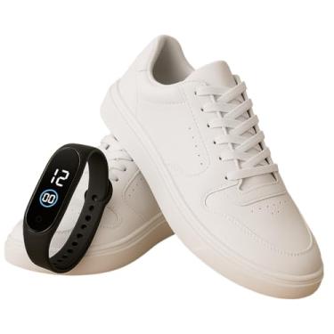 Imagem de Kit Tenis Casual Tamanho Especial Sola Alta Relógio Digital Branco 40