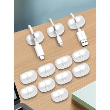 Imagem de Pacote com 12 clipes de suporte de cabo, clipes organizadores de cabos autoadesivos para mesa, cabo de carregamento USB, mesa de cabeceira, cabo de alimentação para mouse, fio, PC, casa, carro, mesa
