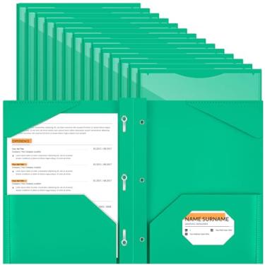 Imagem de 36 Pçs Pastas de plástico resistente com bolso frontal transparente, 2 pastas de bolso com 3 pinos e compartimento para cartão para papel tamanho carta 3 pastas para escritório e casa (verde)