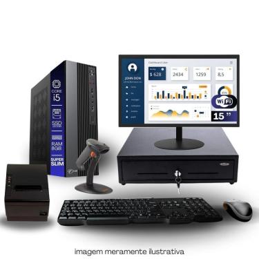 Imagem de Kit Automação PDV TOB i5 8GB SSD 120GB Win10 Rede S/Fio Teclado Mouse Monitor 15” Gvt. Dinheiro  Imp. Térmica Leitor Cód Barras