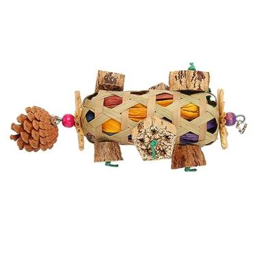 Imagem de Acouto Emocionantes Brinquedos para Mastigar Forrageamento - Cesta de Bambu Tecida Com Design Resistente a Mordidas, Preenchida Com Seda Colorida de Folhas de Milho, Com Nozes e Pinhas, Pássaros