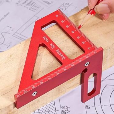 Imagem de Régua de medição multiângulo 3D, transferidor quadrado de liga de alumínio de 45°/90°, régua de linha de desenho, ferramenta de medição de layout de precisão para marcenaria, engenharia e construção