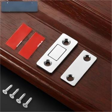 Imagem de Pacote com 4 travas magnéticas ultrafinas para armário, travas de porta adesivas fortes sem perfuração - Trava de segurança infantil para cozinha, banheiro, armário, gaveta - Fecho invisível para