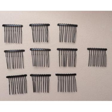 Imagem de 10 peças de pente lateral de cabelo e presilhas - 10 dentes pequenos véu fio de metal grampos de cabelo para noivas femininas e festas de casamento (preto)
