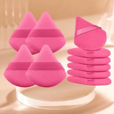 Imagem de Conjunto de sopro de pó triângulo macio, 10 peças, puffs de pó para rosto, esponjas de maquiagem para base, adequado para ferramentas de maquiagem cosmética líquida e creme (rosa vermelho)