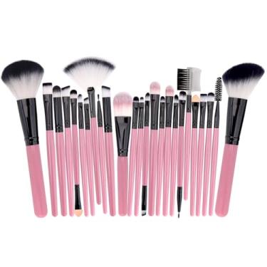 Imagem de Conjunto de pincéis de maquiagem com 25 peças de corretivos profissionais em pó, sombras, delineador, contorno de sobrancelha, pincéis de mistura de olhos (rosa + preto)