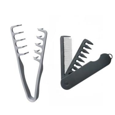 Imagem de Pente de cabelo volumoso com dentes largos, design dobrável para viagem, conjunto amplo de dupla finalidade com dentes finos, textura fofa masculina, plástico ABS com aderência texturizada