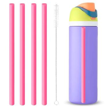 Imagem de Canudos de substituição compatíveis com garrafa Owala Freepsip/Flip de 680 g - Pacote com 4 peças de reposição para copo Owala de 947 ml - com 1 escova de limpeza acessórios (rosa)