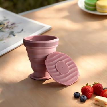 Imagem de Copo dobrável rosa, copo de silicone dobrável com tampa de plástico, copos de água portáteis adequados para acampamento e viagens
